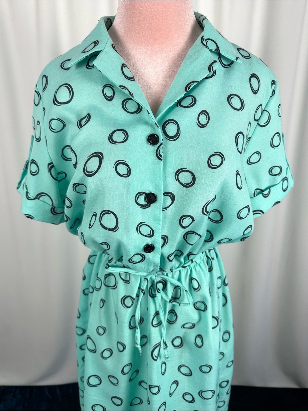 Vintage David Bradley Mint Abstract Polka Dot Print Shirt Dress M/L - Picture 3 of 16